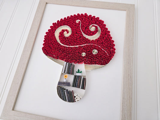 Large Framed Paper Flower Art - Mushroom Library
