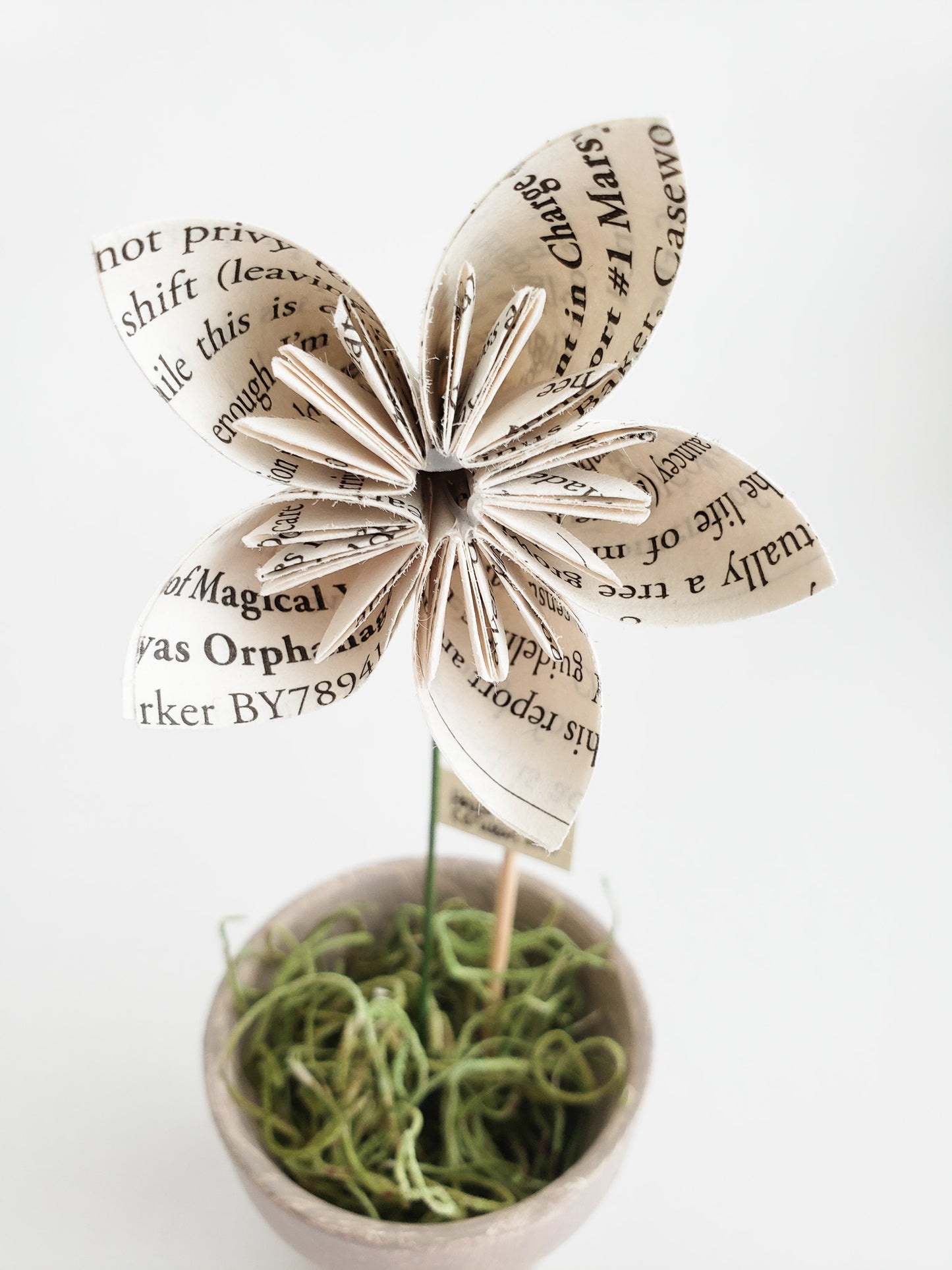 a potted star-shaped book page paper flower - Novel Blossoms Co