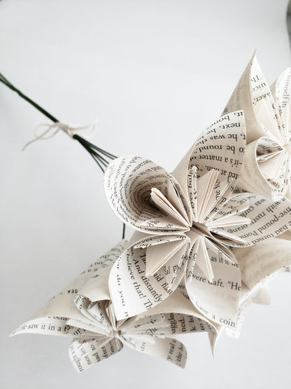 star-shaped book page paper flower bouquet - Novel Blossoms Co