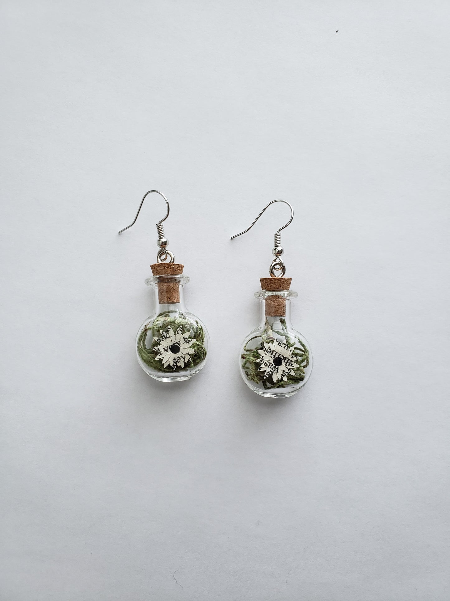 paper book page flowers in tiny glass jar earrings - Novel Blossoms Co