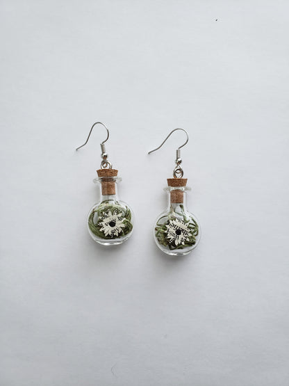 paper book page flowers in tiny glass jar earrings - Novel Blossoms Co