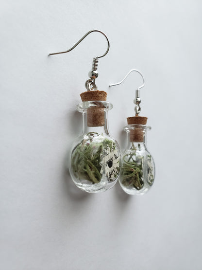 paper book page flowers in tiny glass jar earrings - Novel Blossoms Co