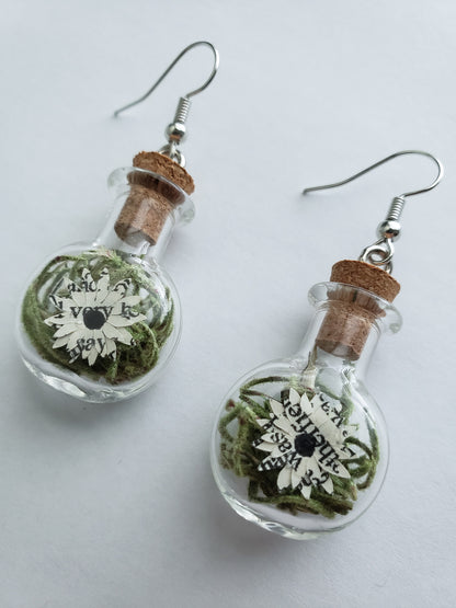 paper book page flowers in tiny glass jar earrings - Novel Blossoms Co