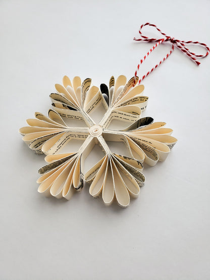 book page paper snowflake ornament - Novel Blossoms Co