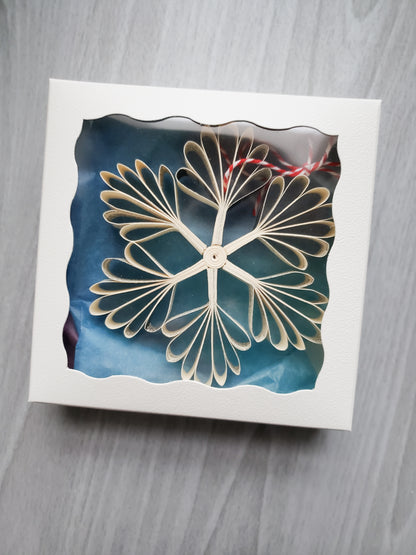 book page paper snowflake ornament in a box - Novel Blossoms Co