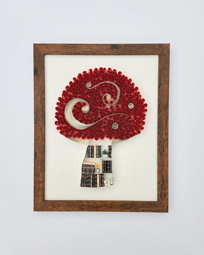 Large Framed Paper Flower Art - Mushroom Library