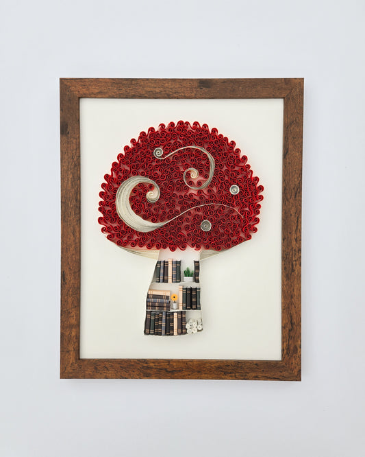 Large Framed Paper Flower Art - Mushroom Library