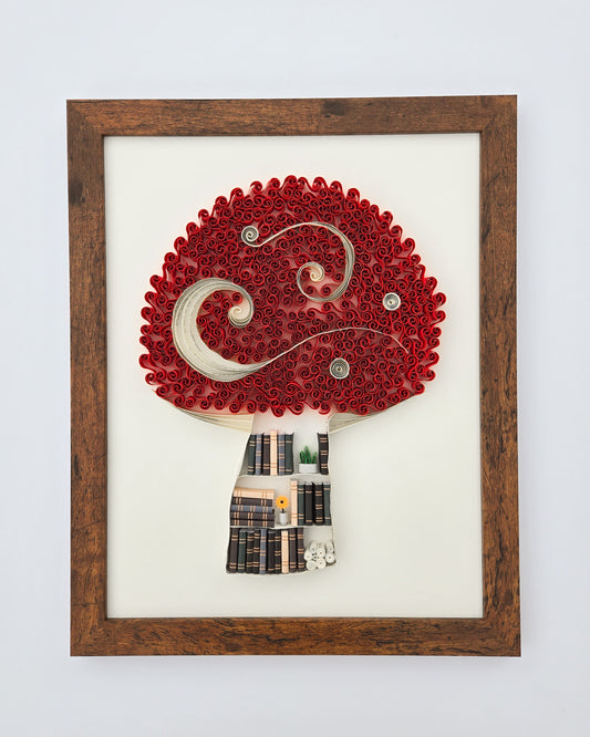 Large Framed Paper Flower Art - Mushroom Library