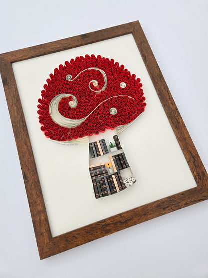Large Framed Paper Flower Art - Mushroom Library