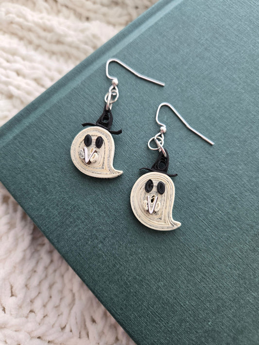 Ghost Bookish Earrings, Book Page Paper Art Jewelry, Fall Halloween Book Lover Gift, Lightweight Dangle Earrings (Copy)