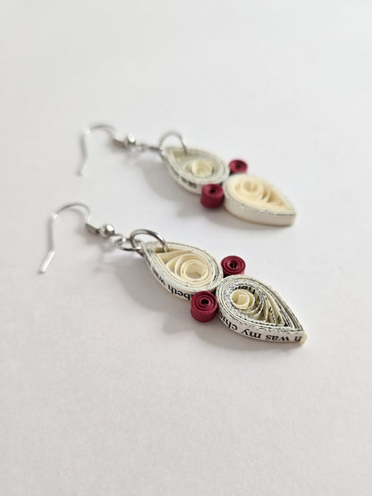 Book Page Quilling Earrings - Reader Tears Style