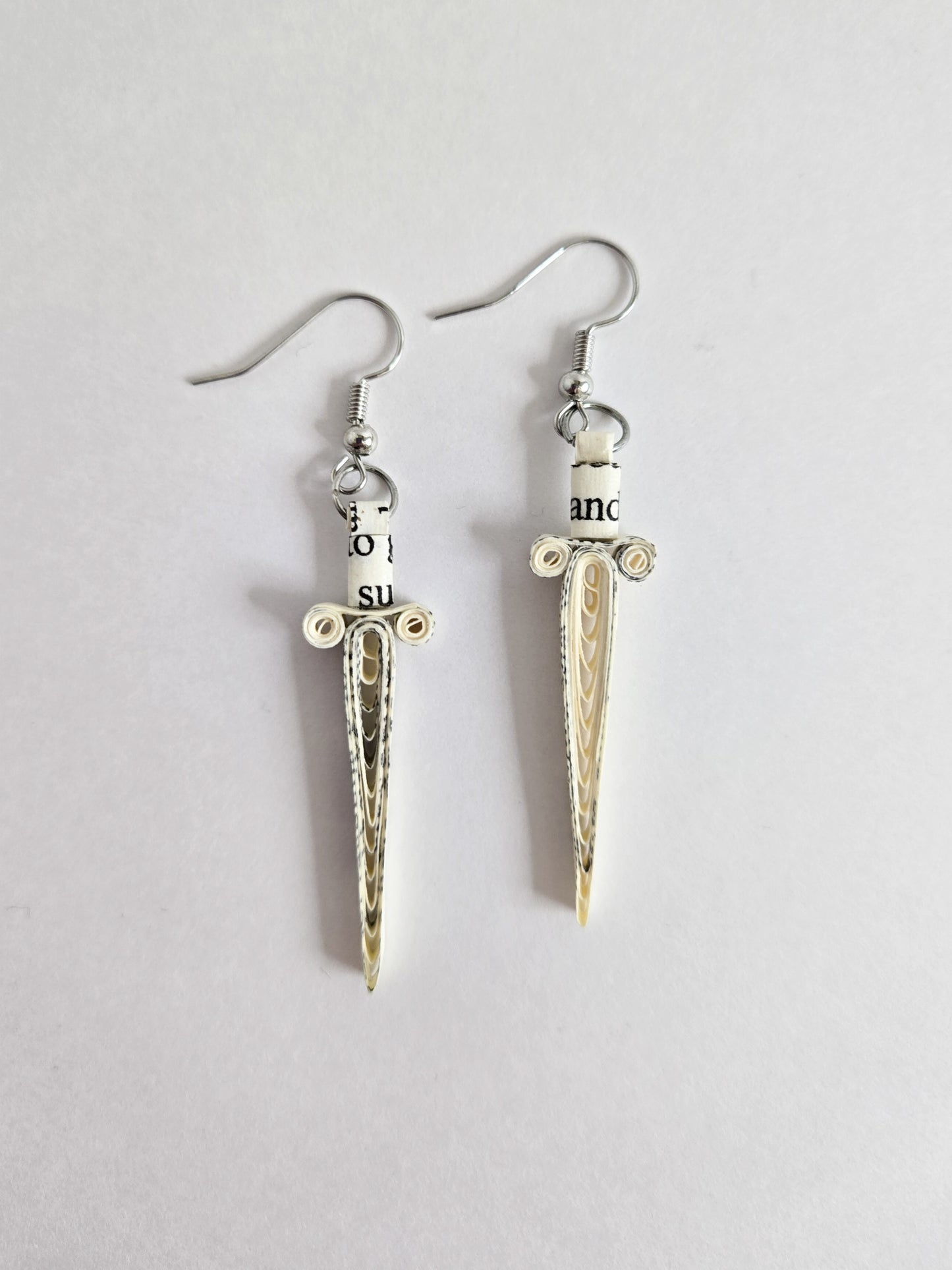 Book Page Quilling Earrings - Sword Style