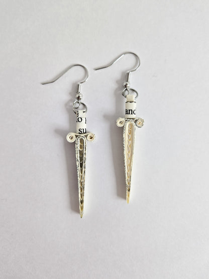 Book Page Quilling Earrings - Sword Style