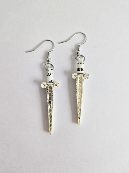 Book Page Quilling Earrings - Sword Style