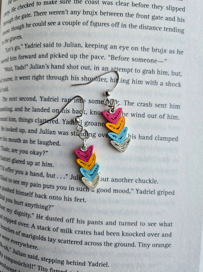 Bookish Pride Heart Earrings, Book Page Paper Art Jewelry, Queer Book Lover Gift, Lightweight Dangle Earrings
