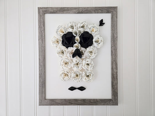 Large Framed Paper Flower Art - Skull Design