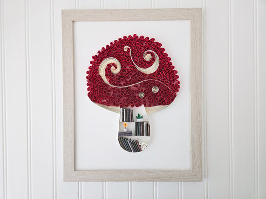 Large Framed Paper Flower Art - Mushroom Library