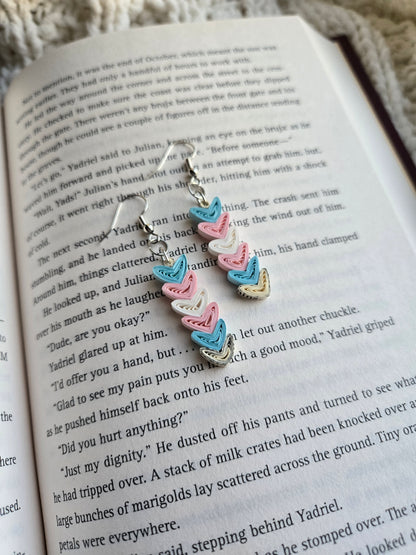Bookish Pride Heart Earrings, Book Page Paper Art Jewelry, Queer Book Lover Gift, Lightweight Dangle Earrings
