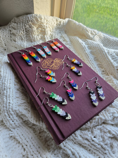Bookish Pride Heart Earrings, Book Page Paper Art Jewelry, Queer Book Lover Gift, Lightweight Dangle Earrings