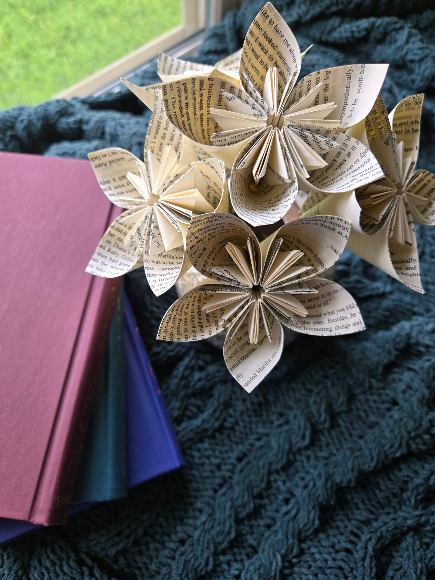 Vintage Book Page Origami Star Flowers, First Anniversary Gift, 5-8 Stems