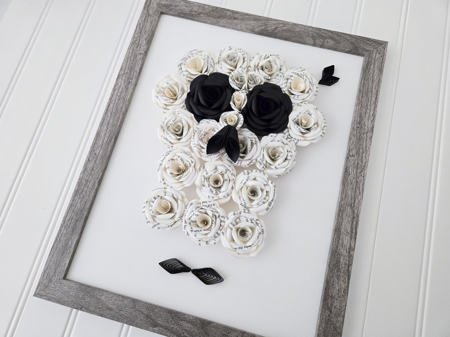 Large Framed Paper Flower Art - Skull Design