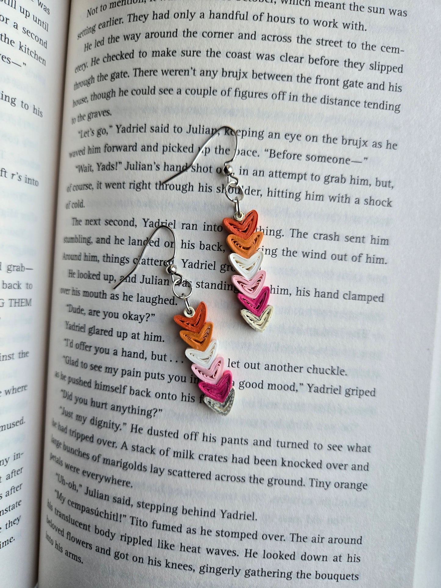 Bookish Pride Heart Earrings, Book Page Paper Art Jewelry, Queer Book Lover Gift, Lightweight Dangle Earrings