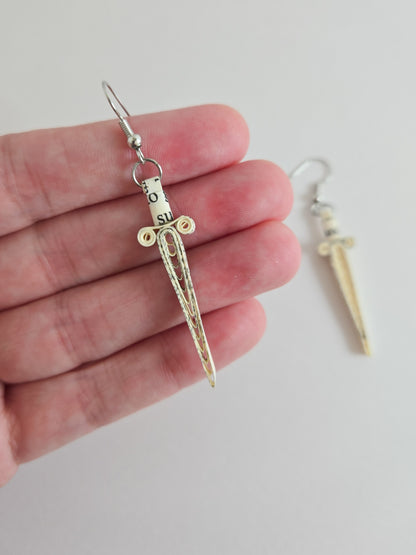 Book Page Quilling Earrings - Sword Style
