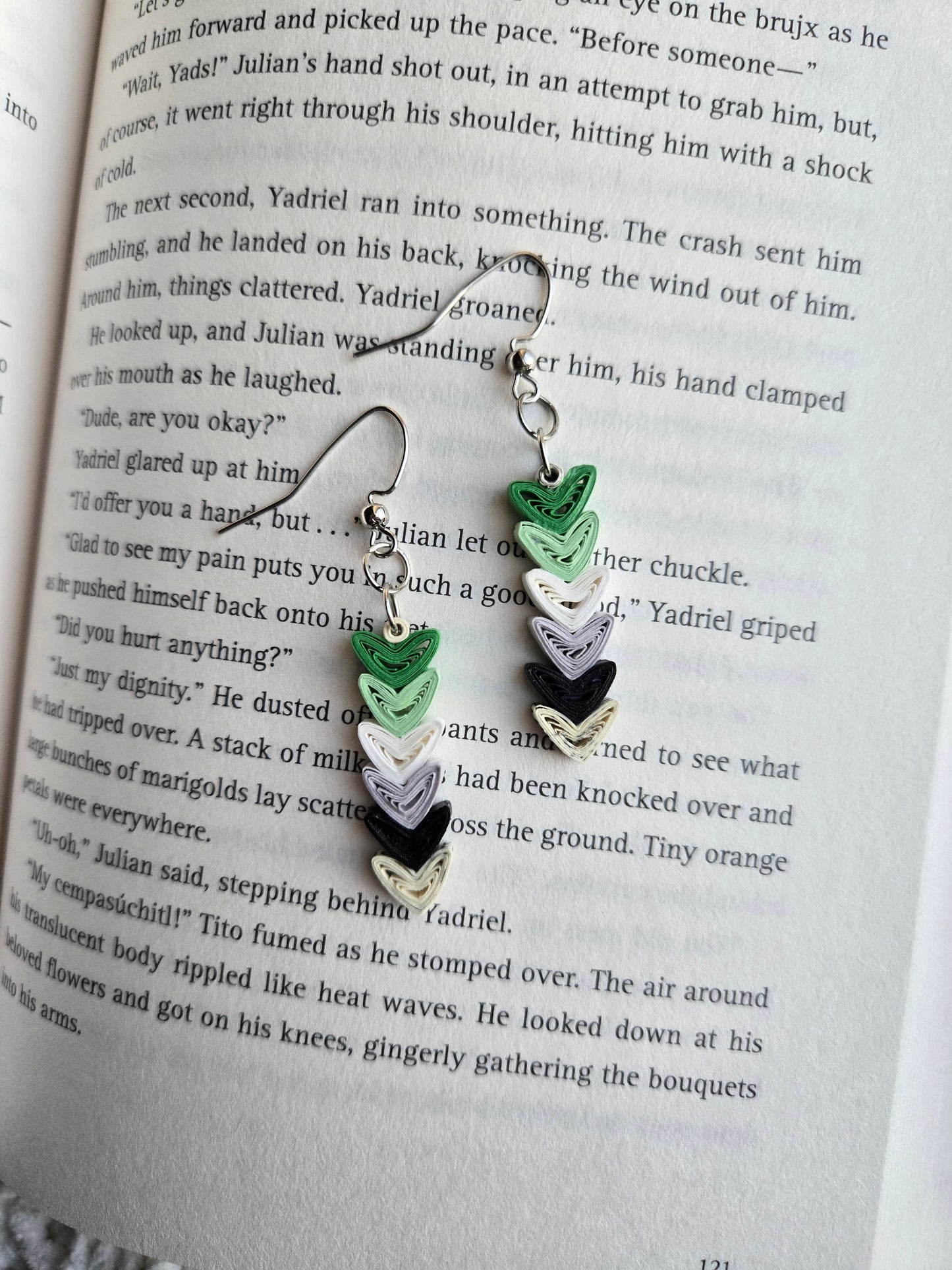 Bookish Pride Heart Earrings, Book Page Paper Art Jewelry, Queer Book Lover Gift, Lightweight Dangle Earrings