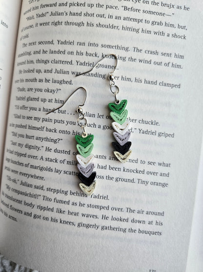 Bookish Pride Heart Earrings, Book Page Paper Art Jewelry, Queer Book Lover Gift, Lightweight Dangle Earrings