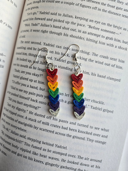 Bookish Pride Heart Earrings, Book Page Paper Art Jewelry, Queer Book Lover Gift, Lightweight Dangle Earrings
