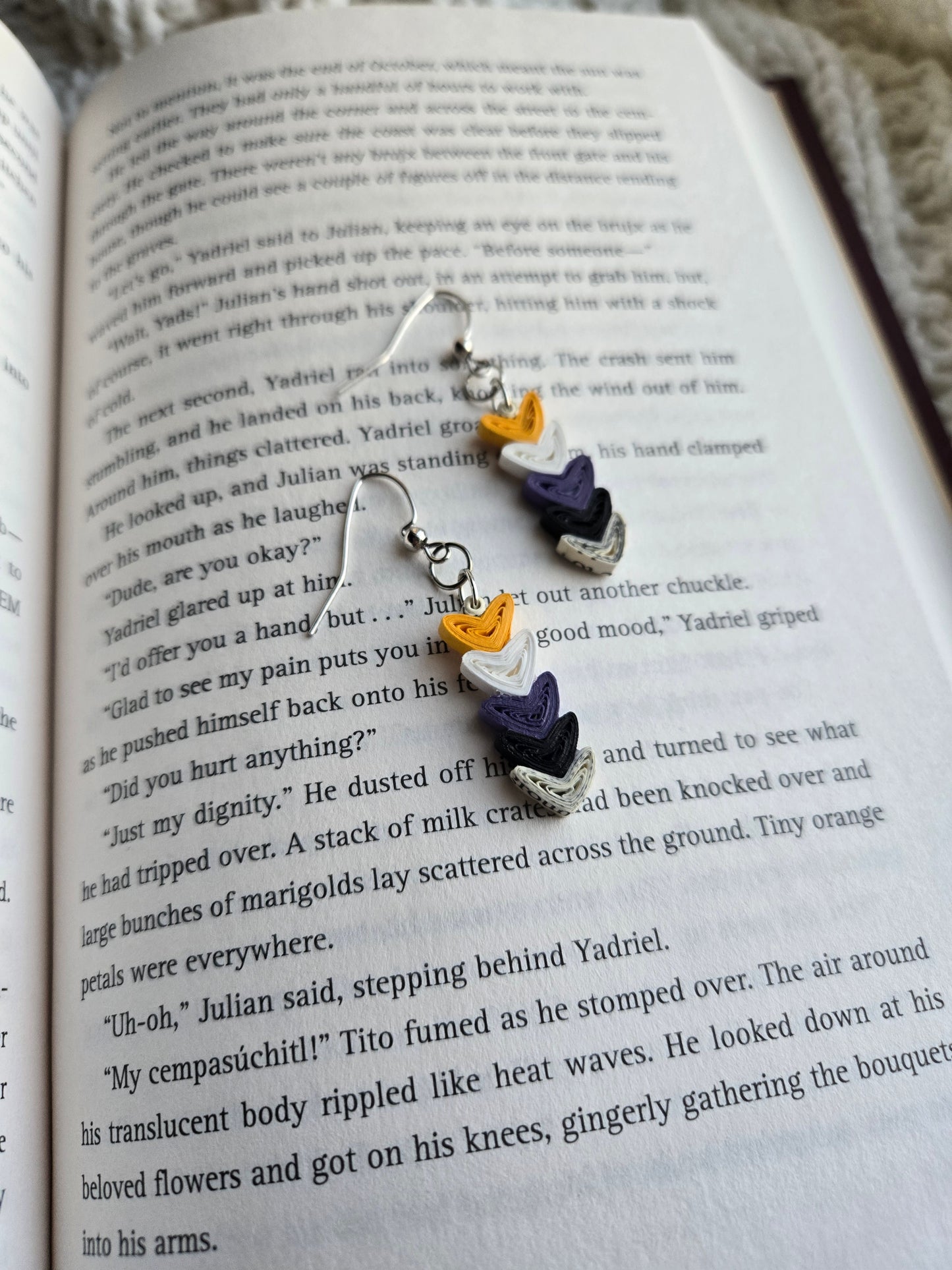 Bookish Pride Heart Earrings, Book Page Paper Art Jewelry, Queer Book Lover Gift, Lightweight Dangle Earrings