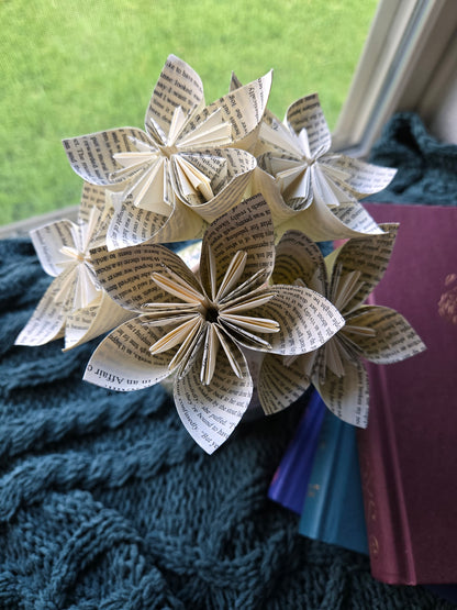 Vintage Book Page Origami Star Flowers, First Anniversary Gift, 5-8 Stems