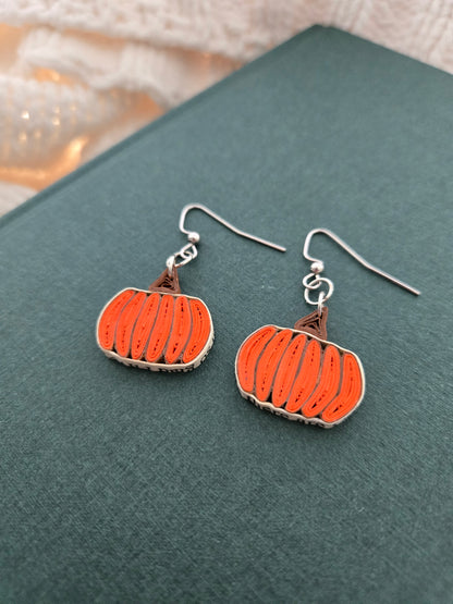Pumpkin Bookish Earrings, Book Page Paper Art Jewelry, Fall Book Lover Gift, Lightweight Dangle Earrings
