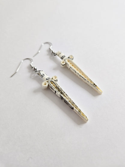 Book Page Quilling Earrings - Sword Style
