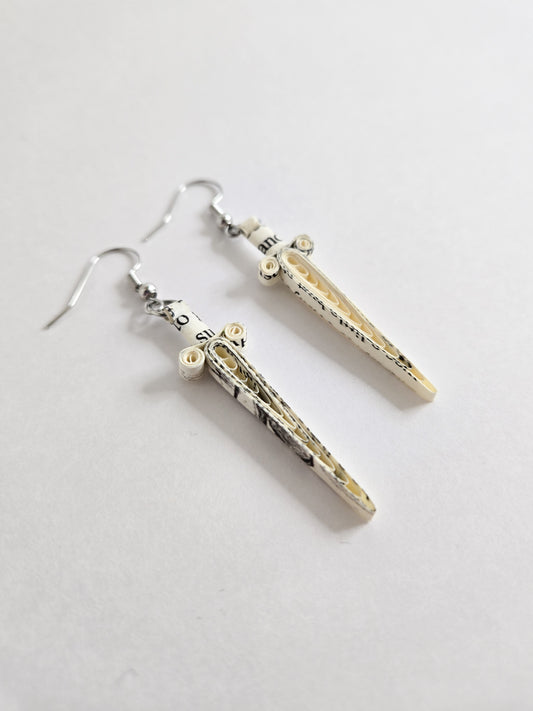 Book Page Quilling Earrings - Sword Style